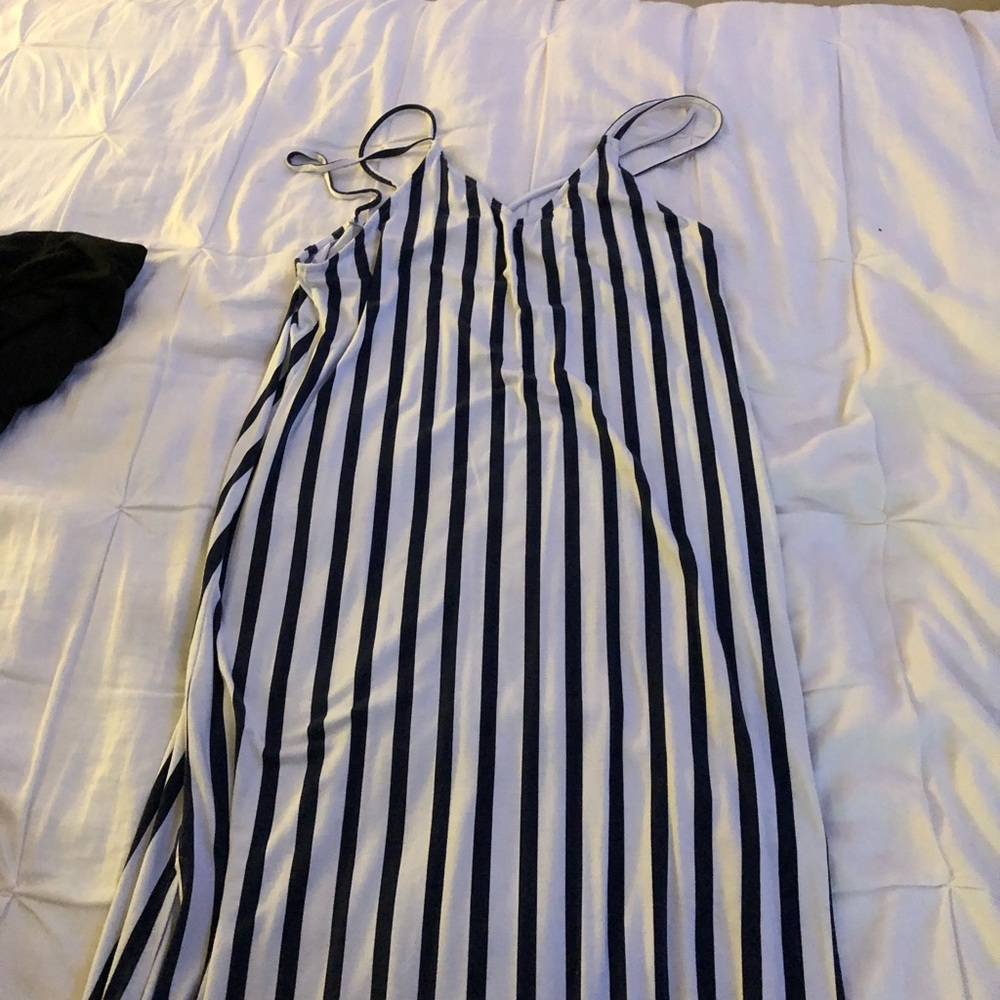 White and navy blue striped sun dress